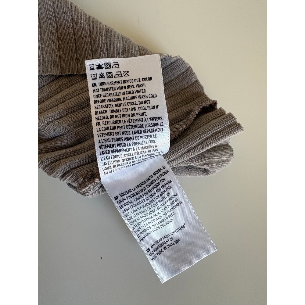 American Eagle Cropped Tank Top Small Brown Ribbed Notch Neck Minimalist Basic - Picture 11 of 14